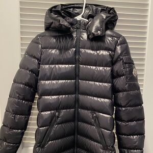 Moncler Shiny Black Hooded Puffer Coat
